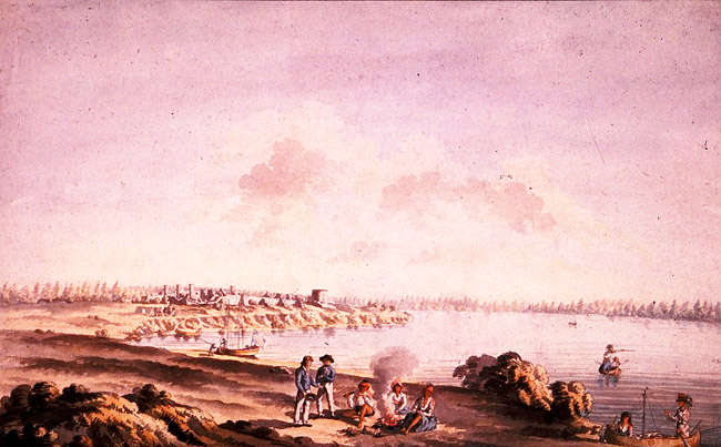 View of the ruins of the fort at Cataraqui, June 1783 by James Peachey. National Archives of Canada - C2031.